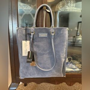 NWT Viola Castellani Blue multi compartment Tote Bag. 100% Genuine Suede.